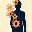 Personalized care icon with a human silhouette and tailored gears