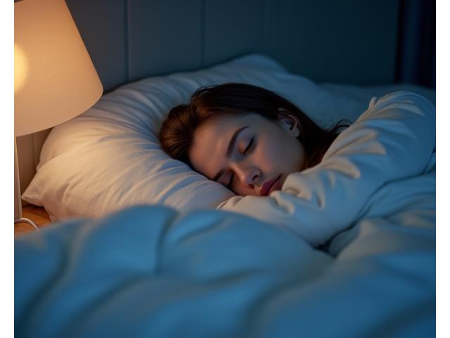 Person sleeping soundly in a comfortable bed, symbolizing good sleep quality.