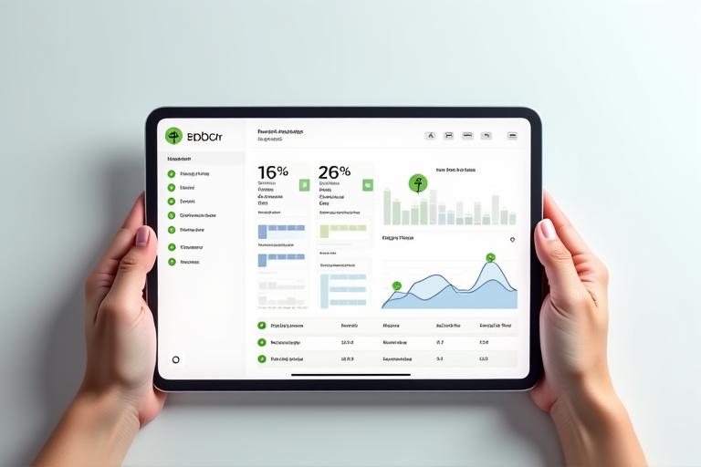 A sophisticated, clean digital dashboard with various health metrics, progress charts, and habit trackers, displayed on a tablet or large smartphone screen. Emphasizes clarity and user-friendliness.