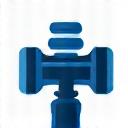 Stylized icon representing fitness equipment like a dumbbell and heart rate monitor.