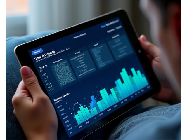 A close-up of a tablet screen displaying complex data visualizations related to sleep patterns and brain activity.
