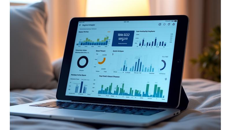 A dashboard displaying various sleep analytics graphs and metrics, including sleep stages, heart rate, and quality score, on a sleek digital interface.