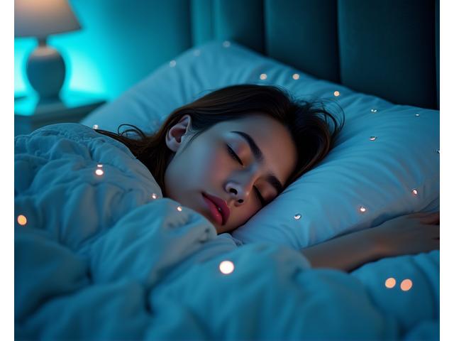 Abstract representation of peaceful sleep and digital analysis overlay, featuring calming blues and greens.