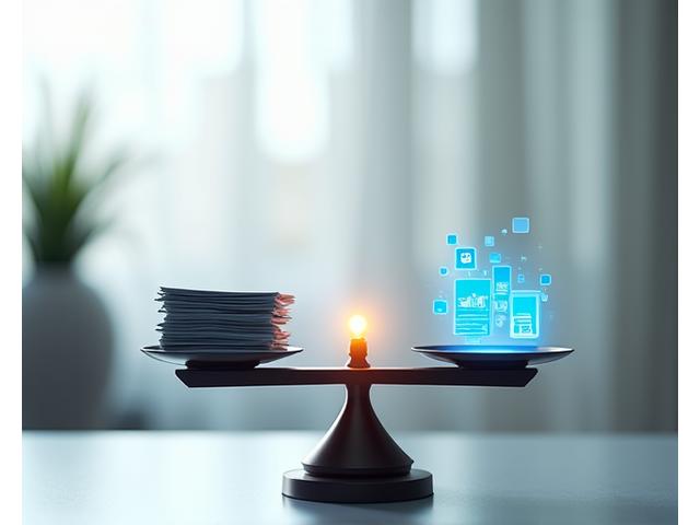 A balanced scale with legal documents and digital interface elements, symbolizing fair and clear dispute resolution processes.