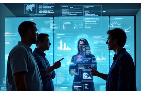 People collaborating on a digital interface, illustrating service enhancement.